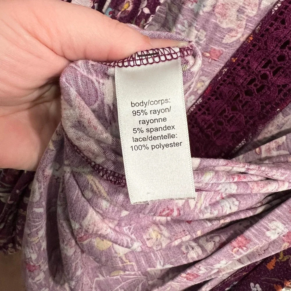 Maurice Floral Cardigan Duster Plum Purple Crochet Trim Lightweight Size 2 - 2XL - Picture 5 of 7